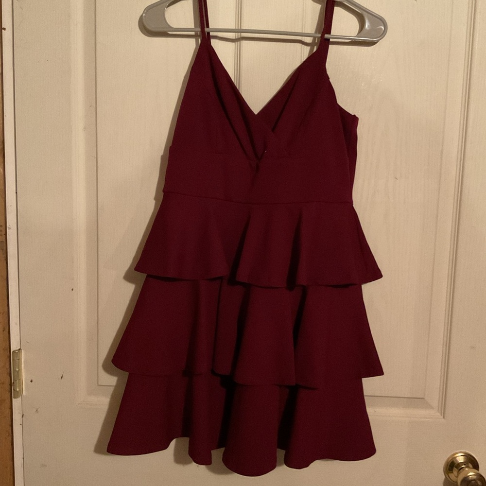 Trixxi Burgundy Tiered Mini Dress